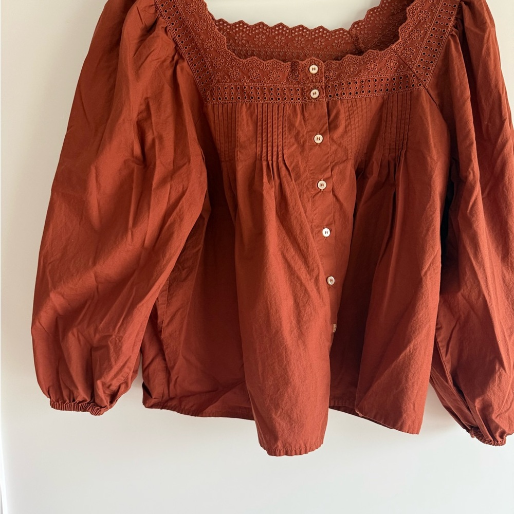 GAP Women's Rust Lace Button Blouse Large